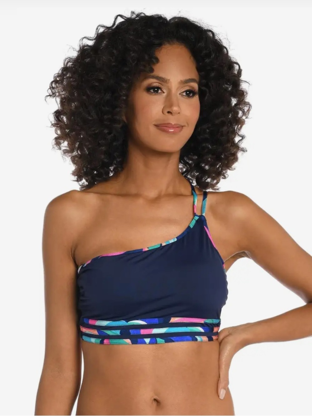 NWT La Blanca One Shoulder Midkini Bikini Swim Top Sz 10 -